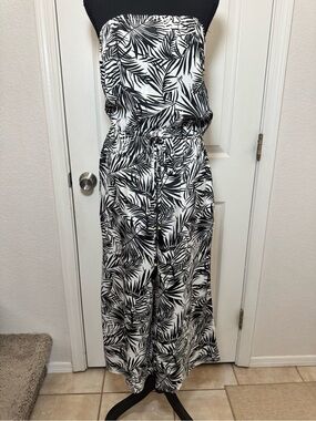 Black & White Tropical Strapless Jumpsuit
